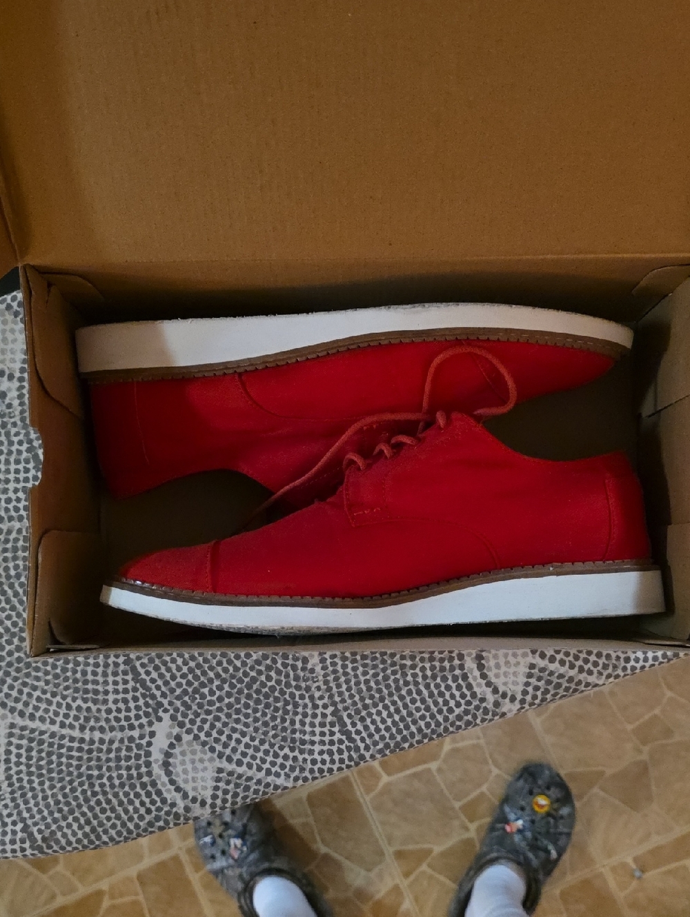 Toms Red Canvas Derby Shoes with White Sole